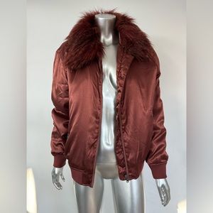 Bomber jacket Red Satin Fur collared M Calvin Klein Jeans
